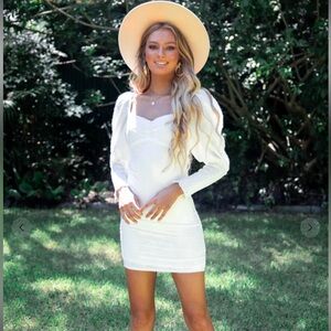 Elegant White Puff Sleeve Dress